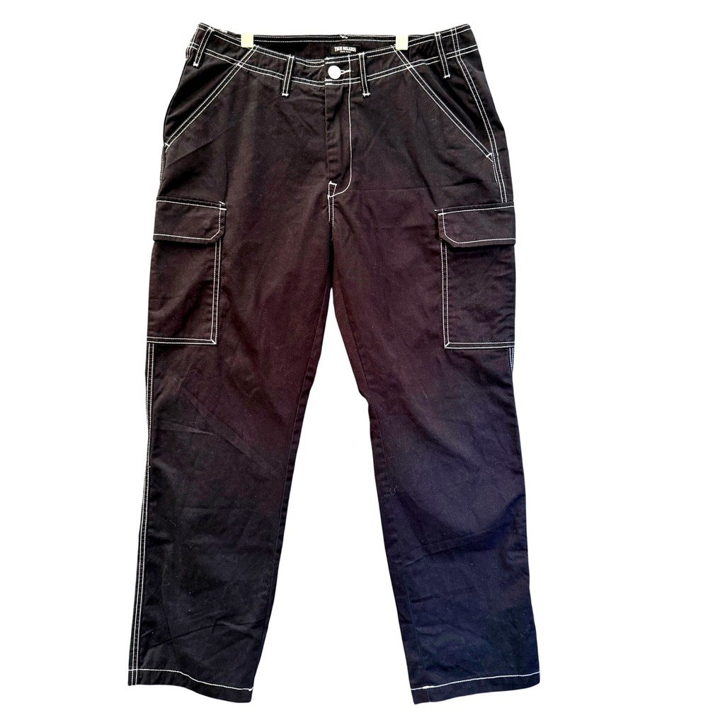 True Religion Cargo Pants Mens 34 Black White Stitch Y2K Streetwear Gorpcore